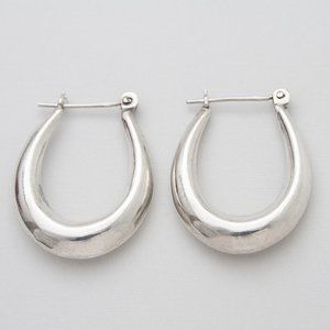 Vintage Real Sterling Silver Thick Chunky Hoop Earrings Stamped 925